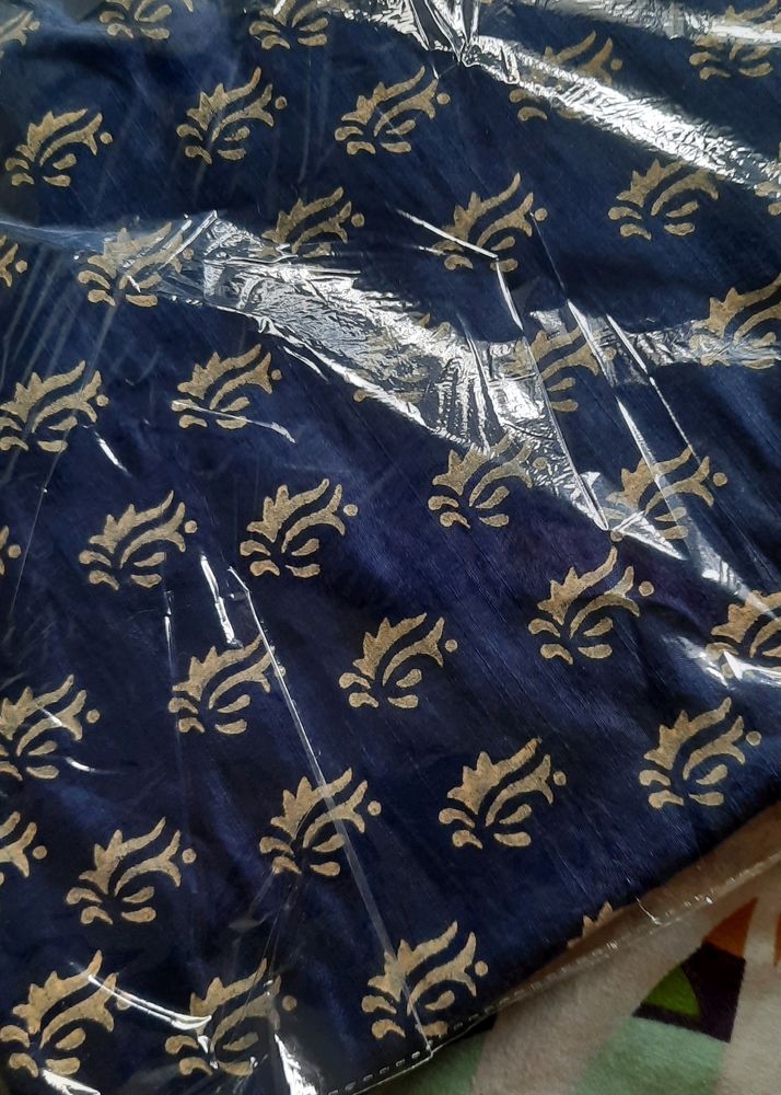 Unstitched Silk Suit Peice With Block Print