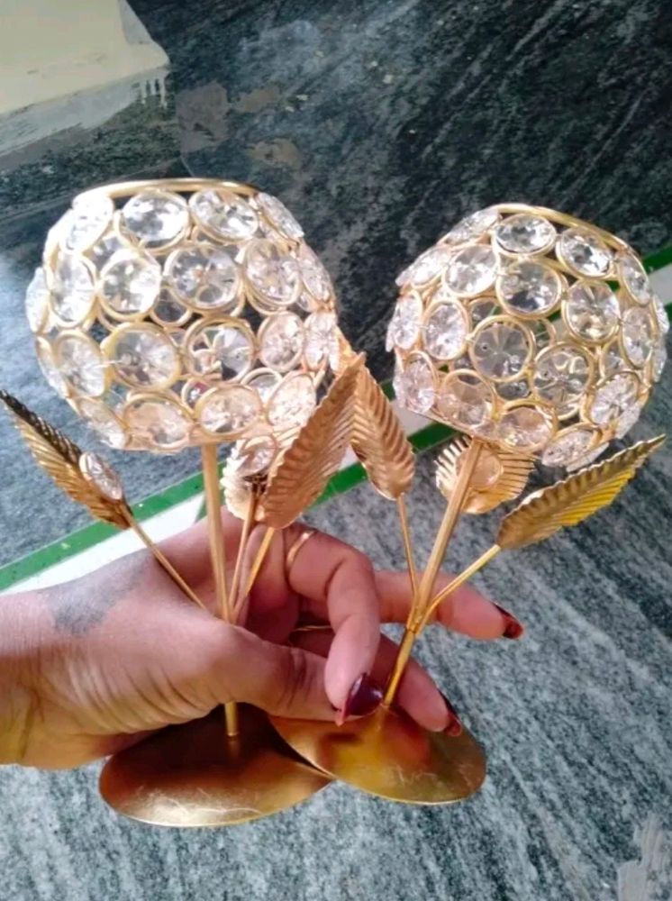 Combo crystal Stand Diya 2 Pcs.Nd 12 Piece Small