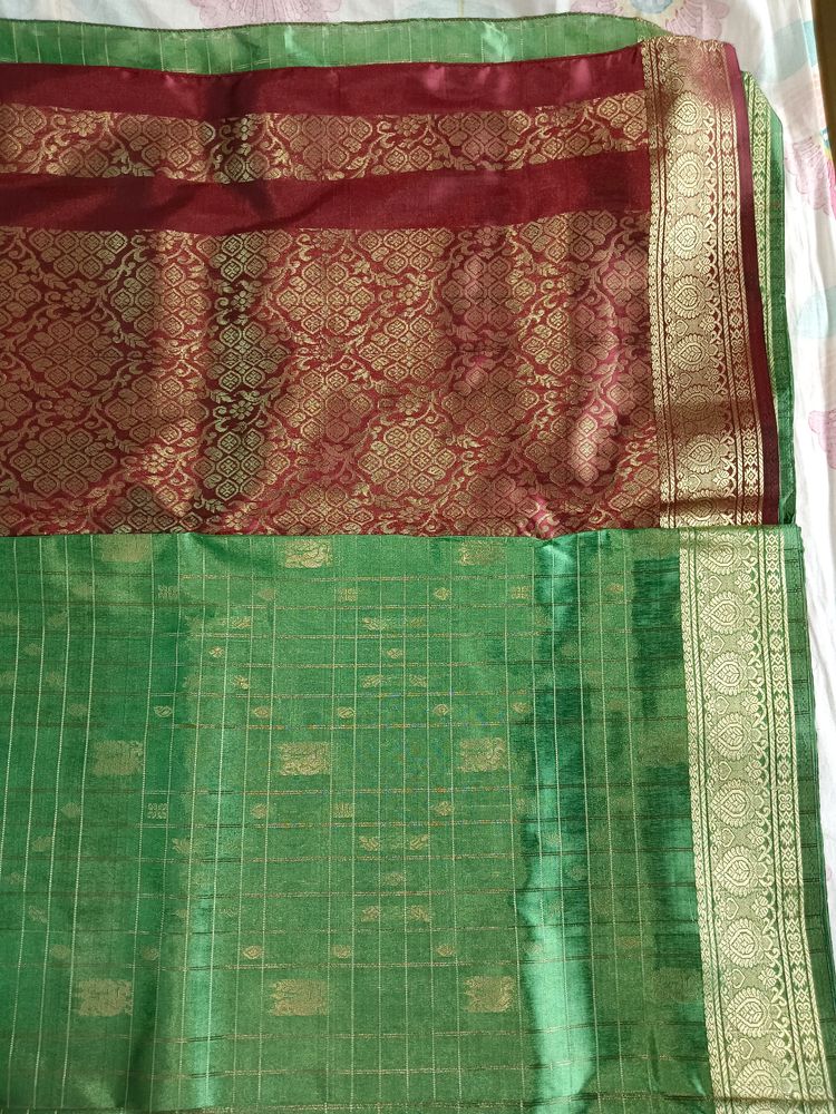 Green And maroon Saree