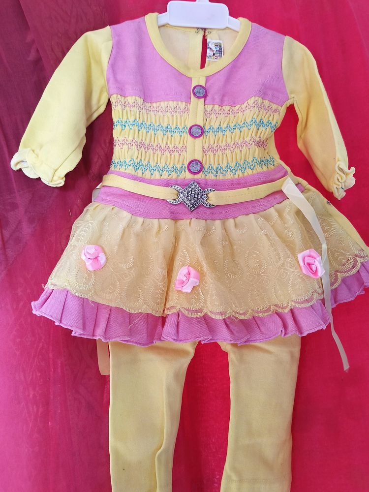 Baby Girl Dress With Full Sleeves And Pant