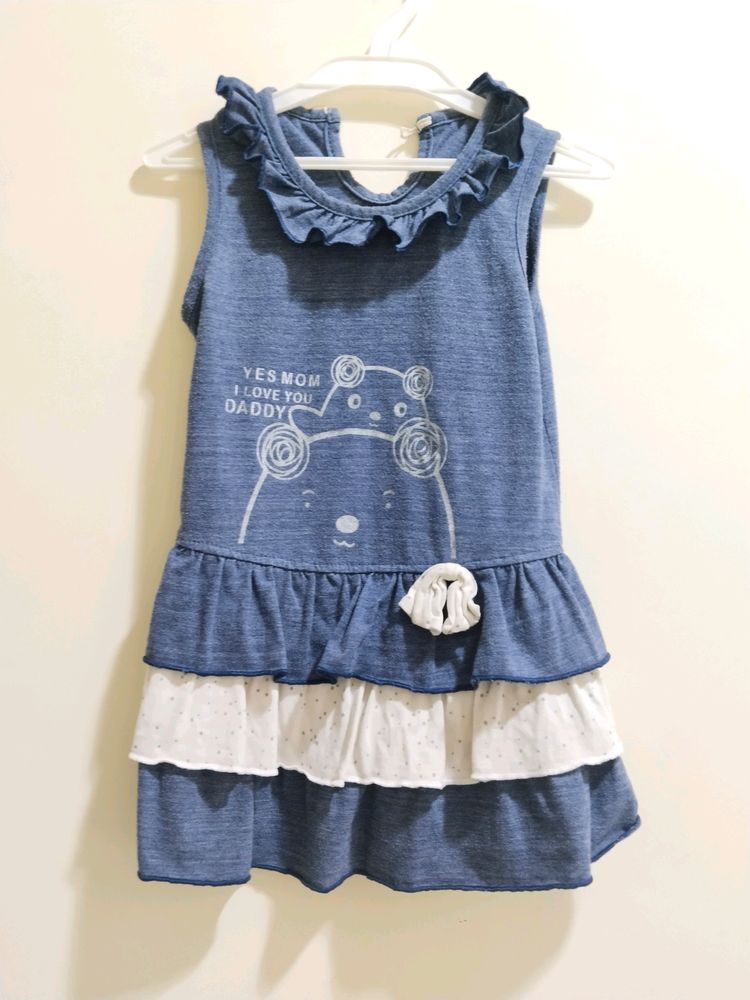 Navy Blue White Baby Frock For 20 Size Girl