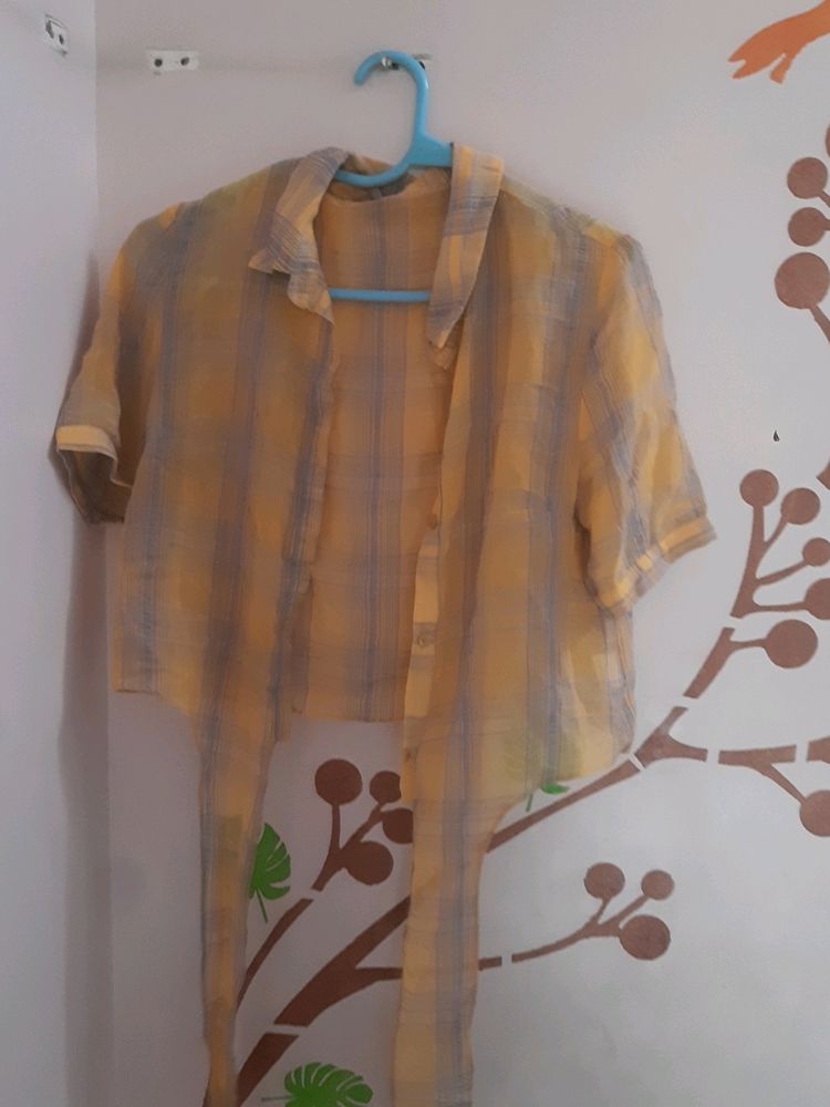 Amazing Yellow Crop Shirt With Knot To Tie