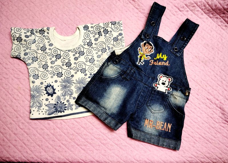 Dungaree Romper & T-shirt For Baby Boys And Girls