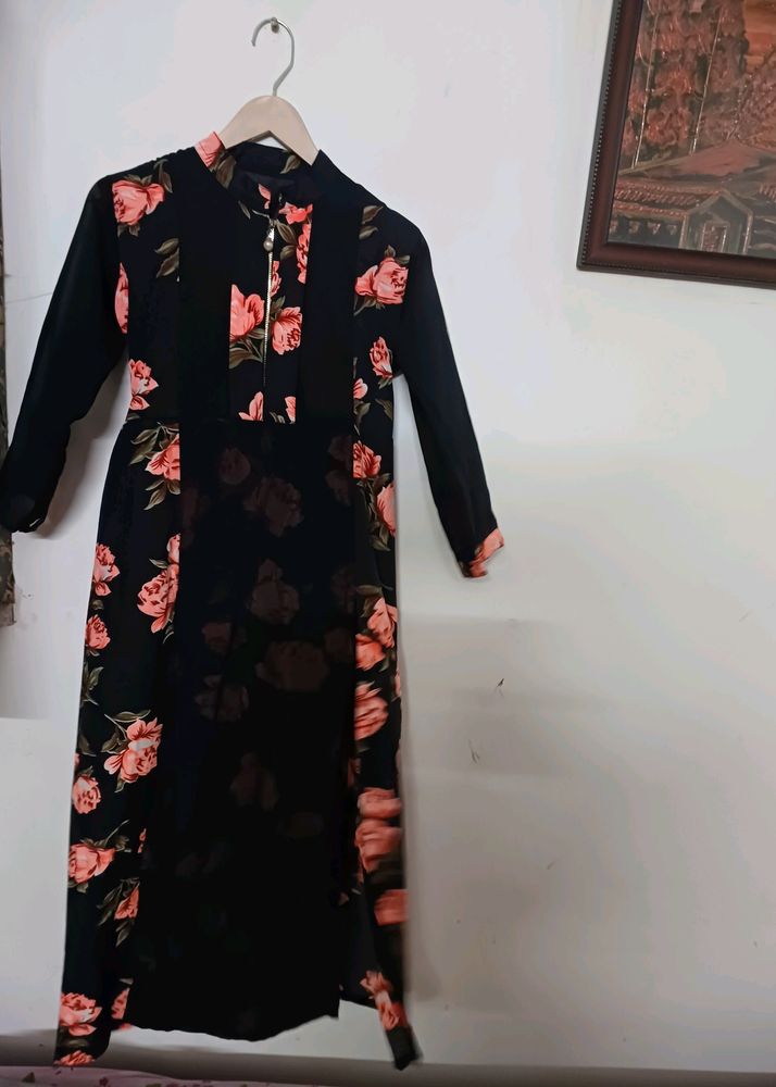 Stylish Floral Dress/ Kurti with front Slit & zip