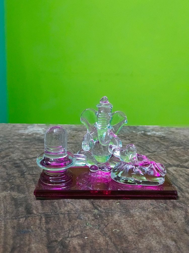 #New# Glass Idol Of  Lord Ganesh,Shivling With Nan