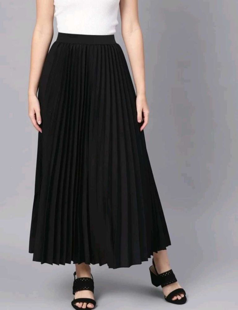 DL Fashion Solid Women Pleated Black Skirt