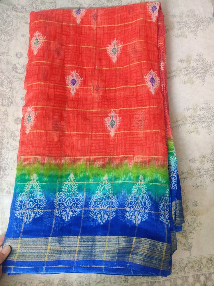 Red And Blue Saree