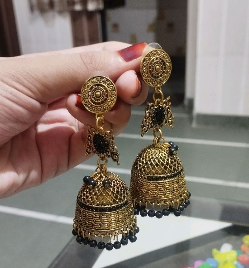 Oxidized Golden & Black Jhumka