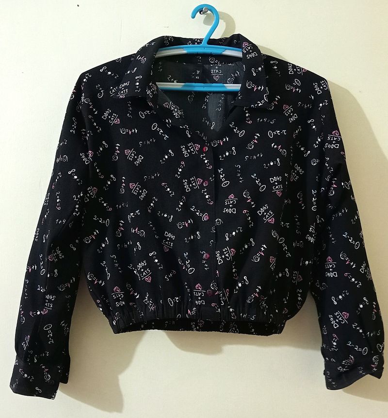 Women  Black Printed Shirt Style Top