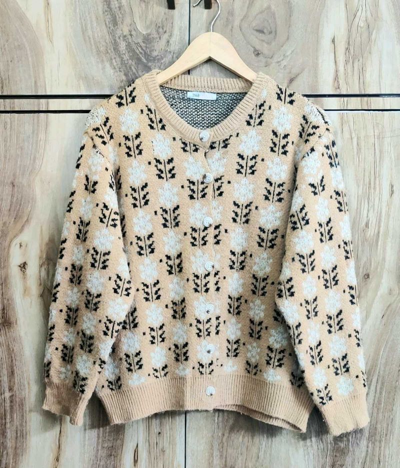 Light Brown Design Cardigan Size-38