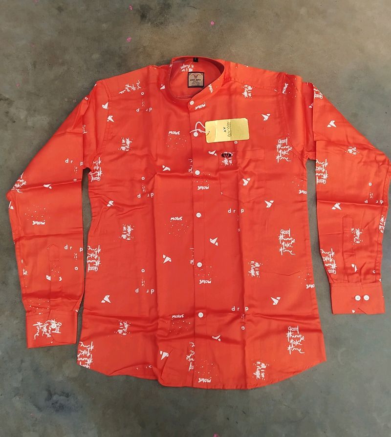 Brand New Orange Printed Full Sleeves Mens Shirt