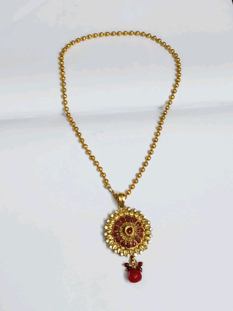 Red Stoned Gold Plated Necklace Chain