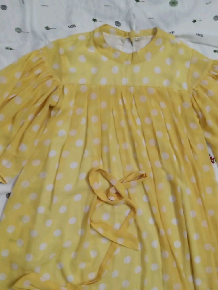 Yellow Dress With White Polka Design