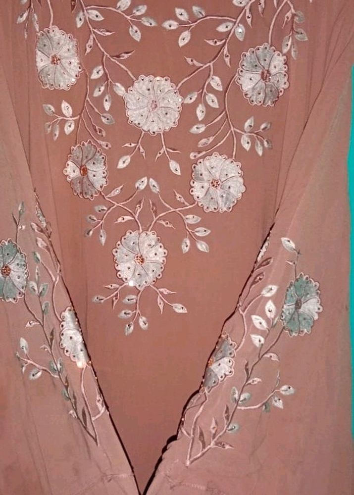 Silk Blend Chiffon Burkha, Peach Long Length 5ft