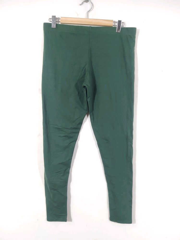 Green Plain Ankle Length Leggings (Women's)