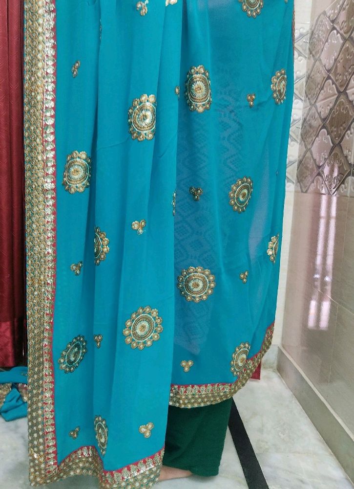 Embroidery Blue Party Wear Saree