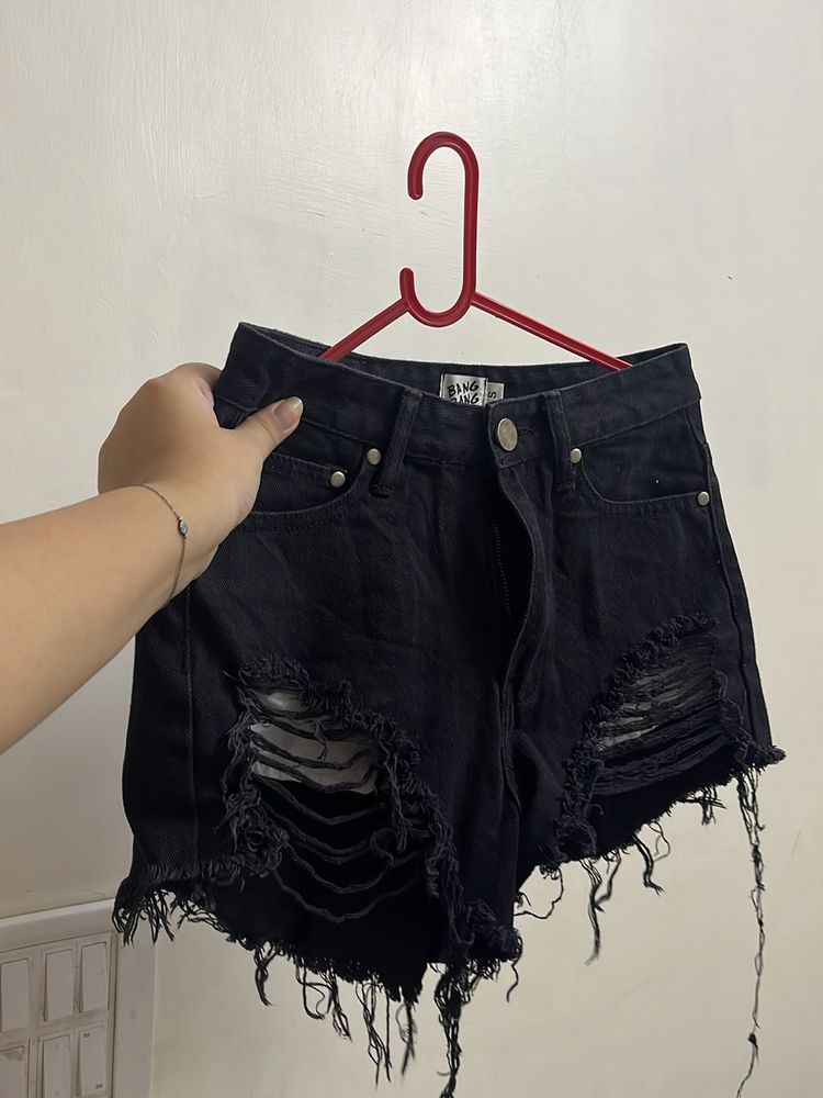 Distressed Black Denim Shorts Jeans