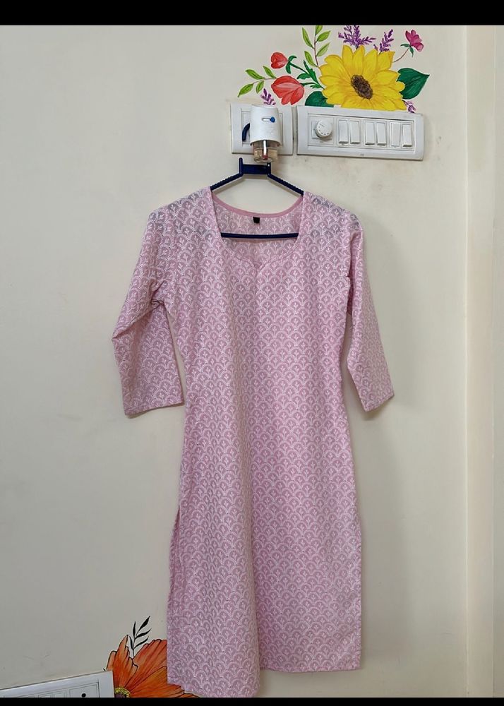 Chikan kari Pastel Pink Kurta