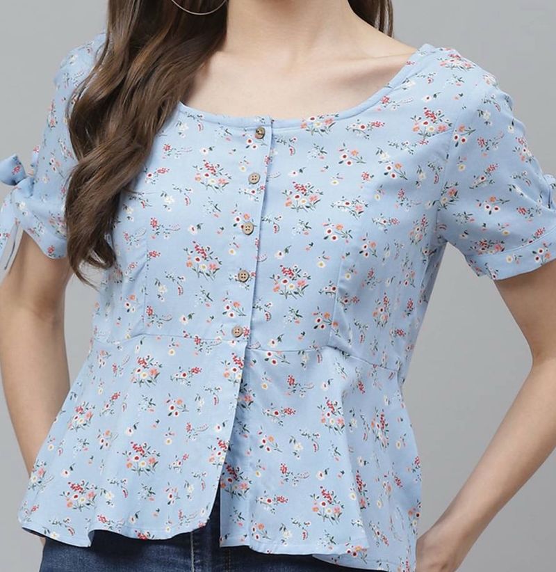 Here&Now Floral Blue A-line Top