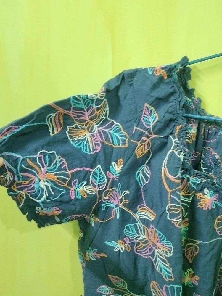 Blue Top With Multi Colour Embroidery