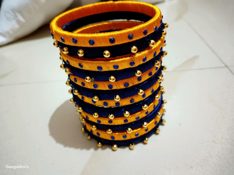 Blue And Yellow Thread Bangles