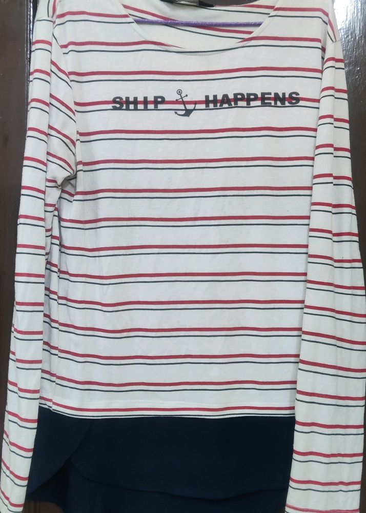 Full Sleeves White Striped T-shirt