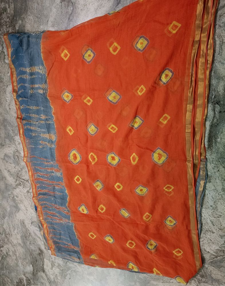 Orange Kotta Dhoria Saree With Grey Border