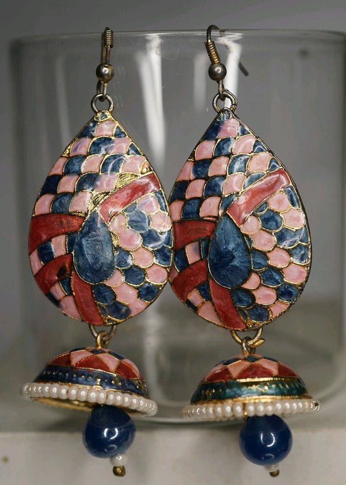 Pink And Blue Jhumkas