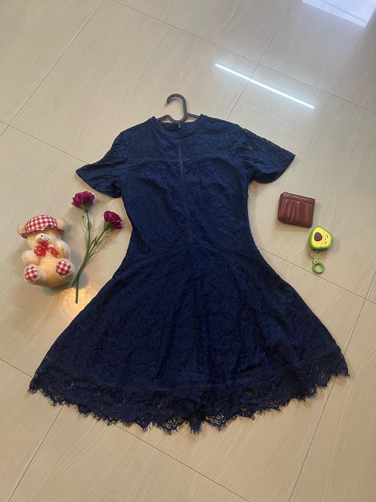 Blue Net Flared Dress