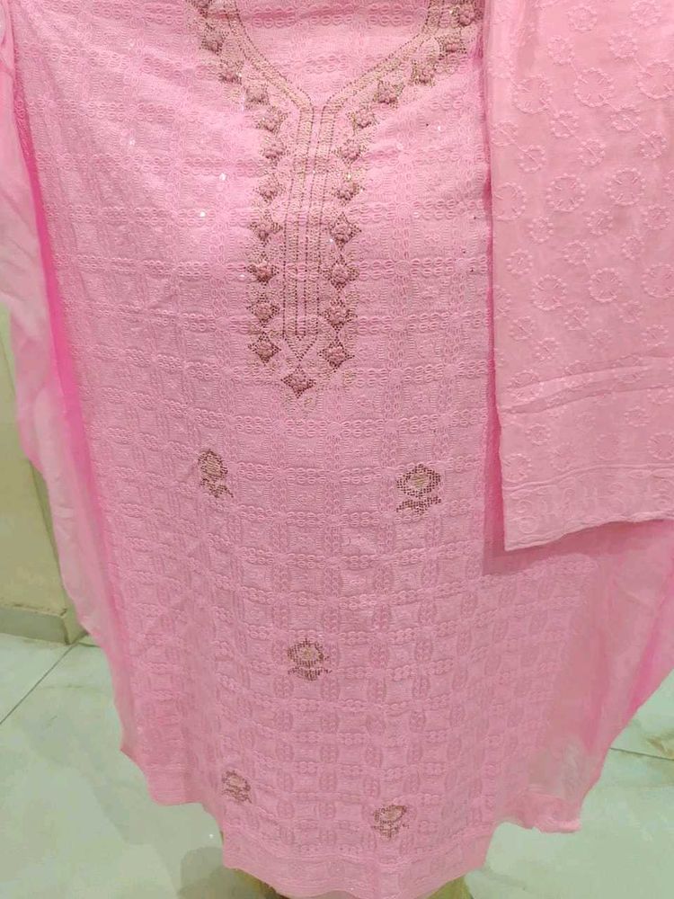 Pink Suit With Duppata And Pant  Unstitched