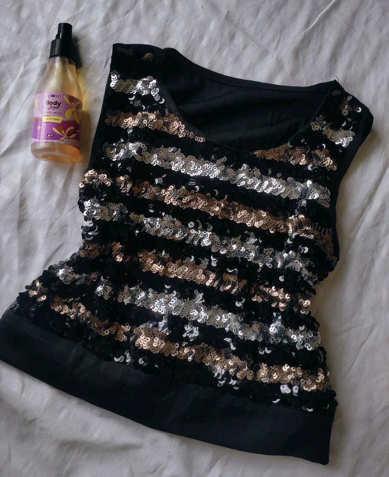 Black Sequin Sleeveless Top