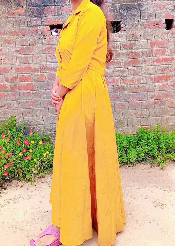 Yellow Turmeric Color Long Women Gownn