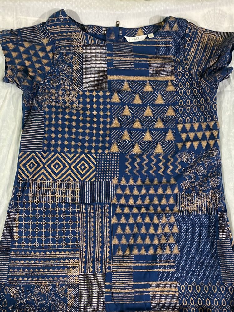 Max Blue & Gold Printed Dress