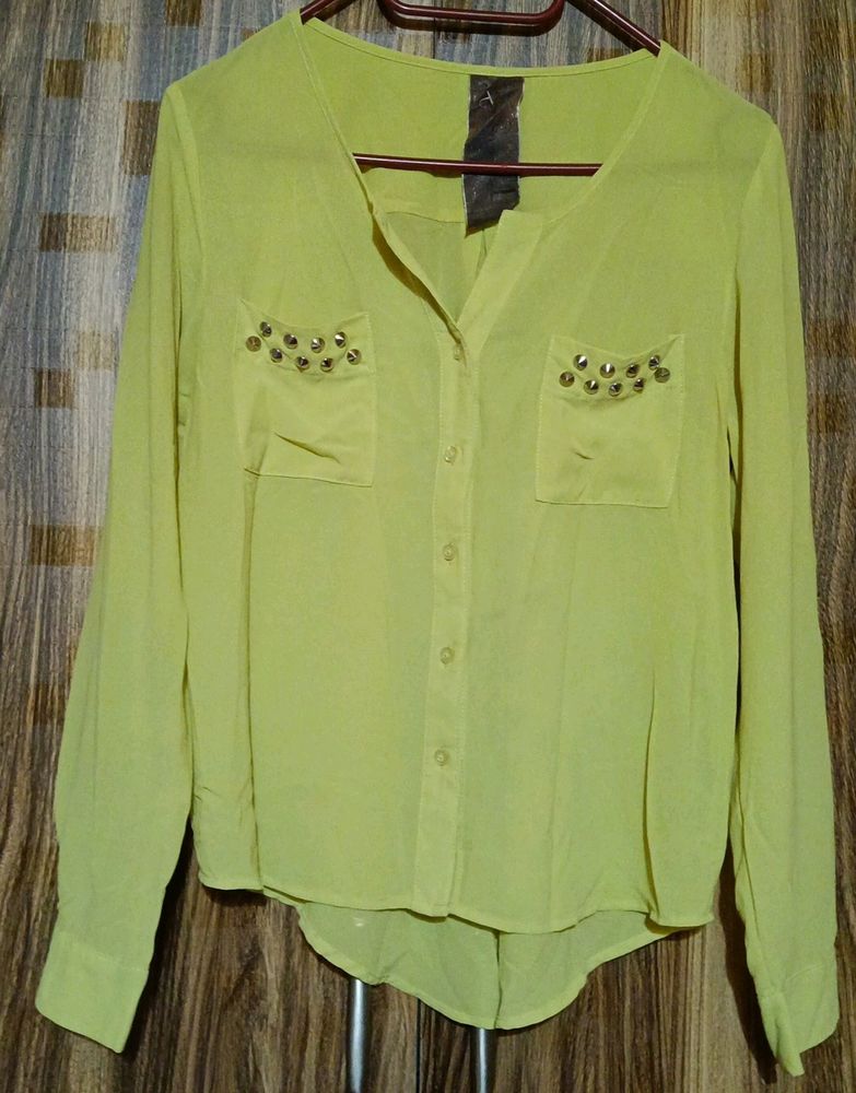 Yellow See Through Polyester Top