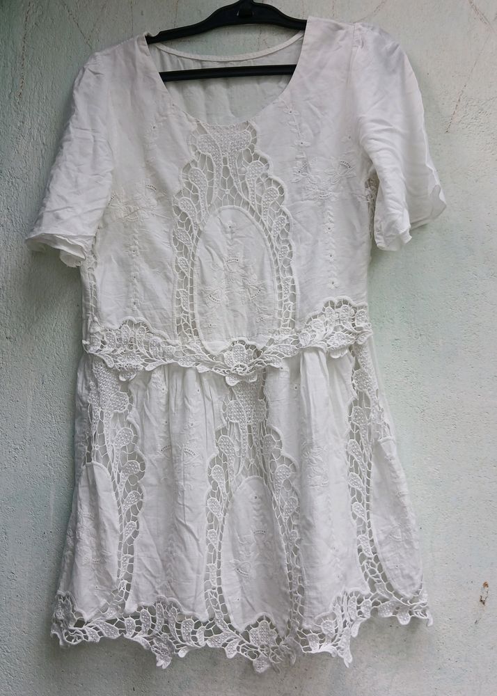 Pinteresty Half Sleeve Hollow Embroidery Dress