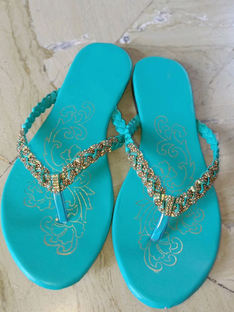 Sea Green Colour Sandals For Women And Girls