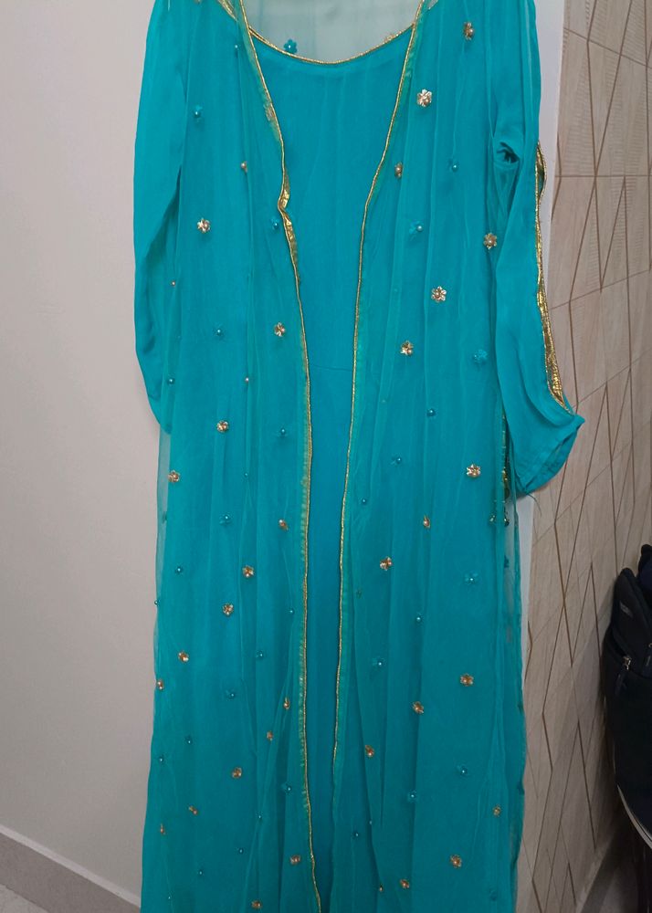 Blue Set- Jacket And Ankle Length Kurta