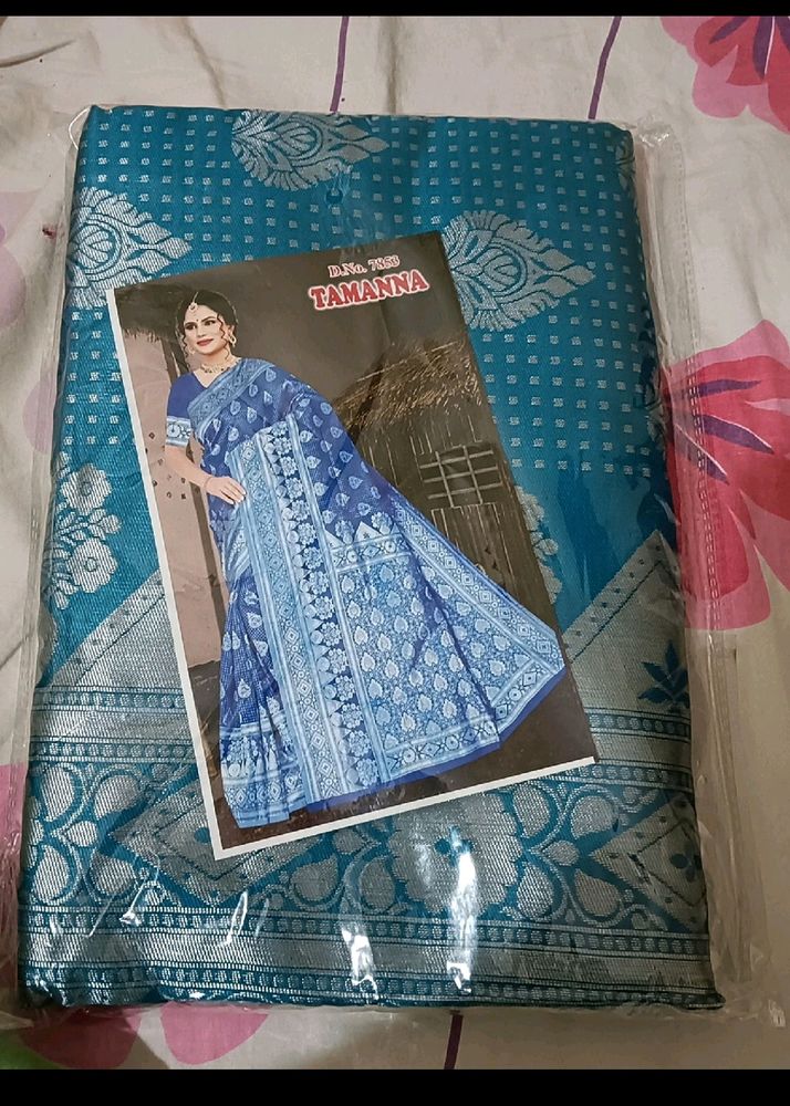 Rama Blue And Silver Saree