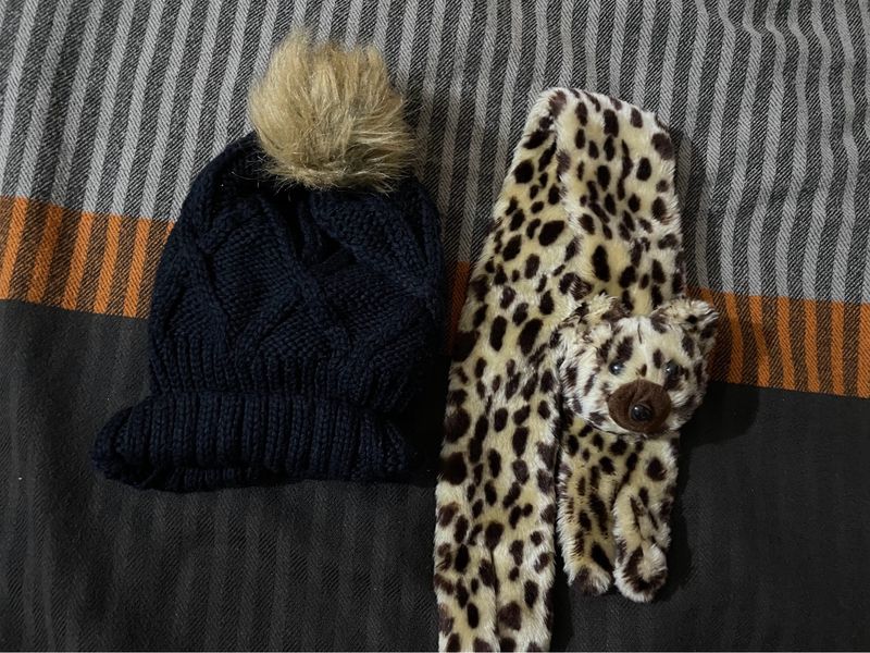 woolen cap with teddy muffler