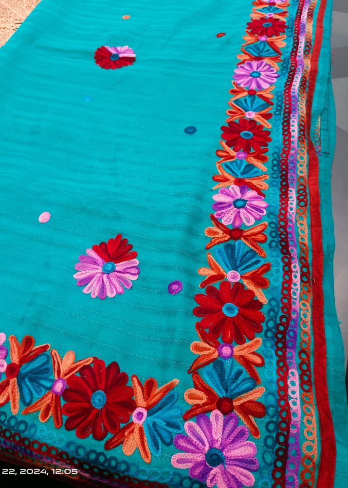 Sea Green Saree With Thread Work