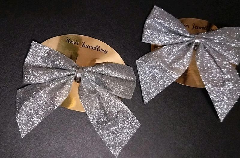 Silver Bow Hair clips