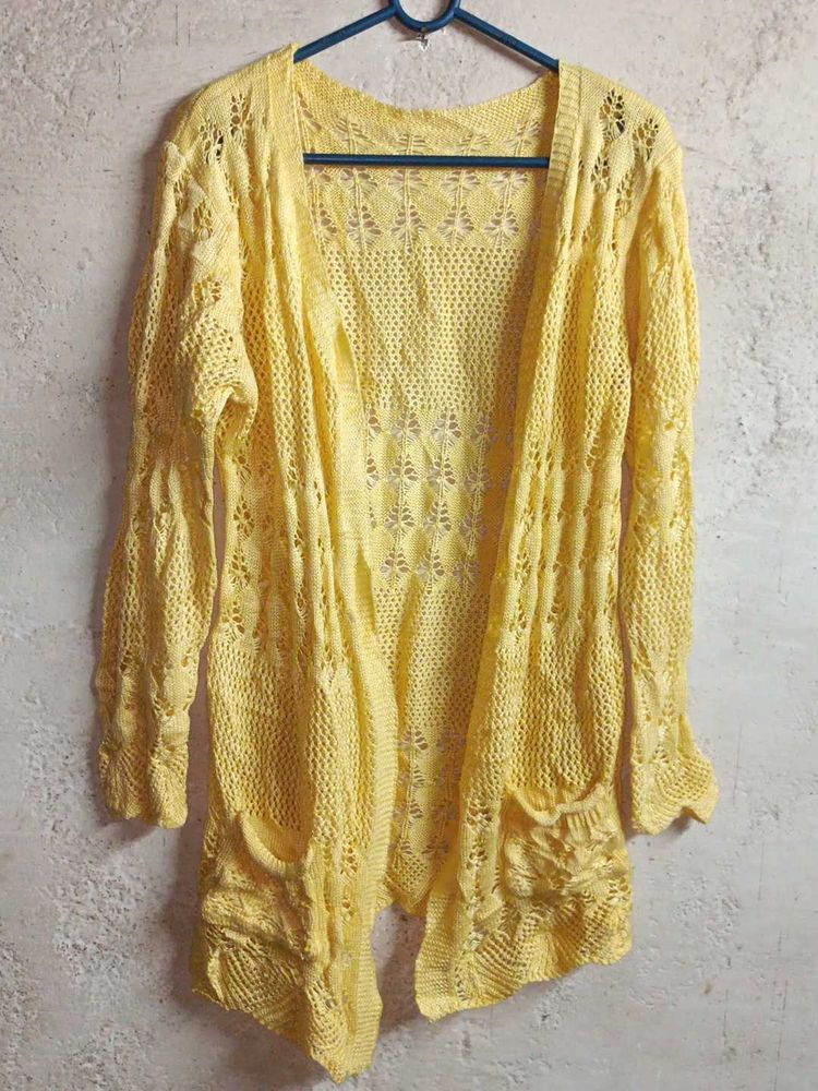 Winter Fashion Shrug Sweater Full-sleeve Yellow