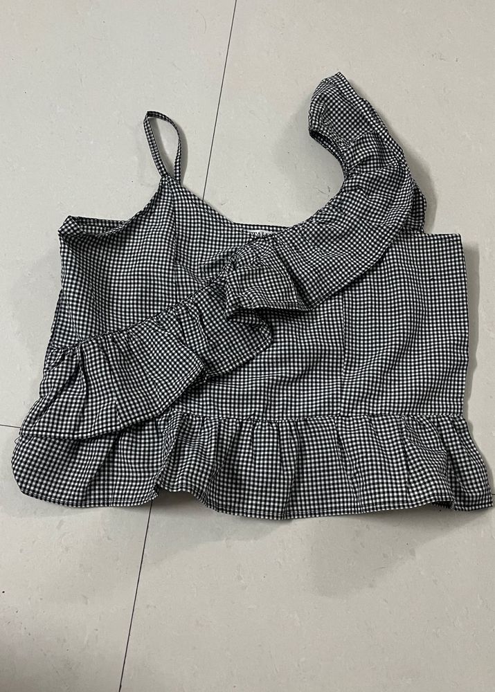 Korean Checked Frilled Top