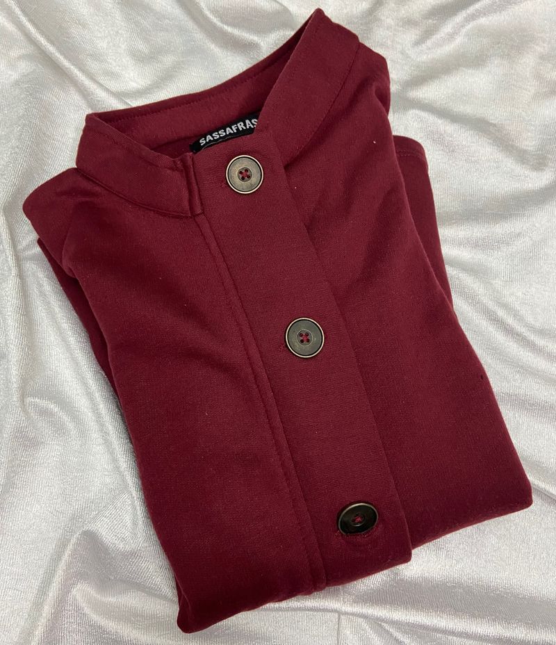 Sassafras Maroon Woollen Sweater With Buttons