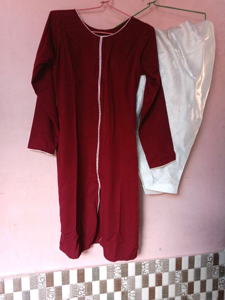 🆕Maroon Colour Kurta With White Samosa Salwar