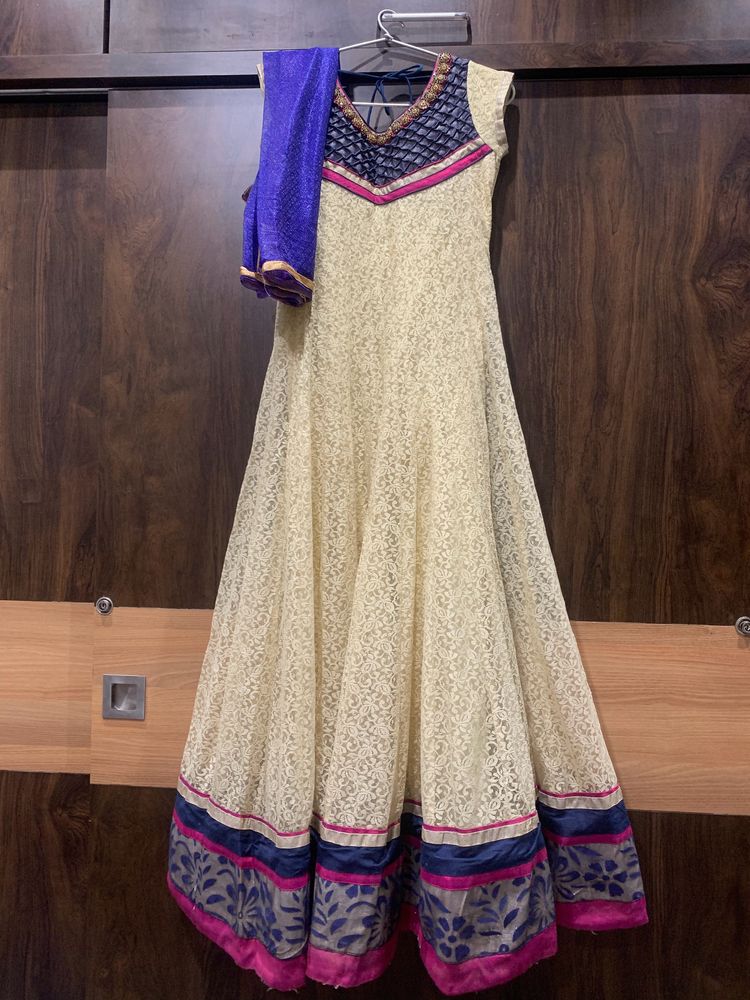 Cream Coloured Heavy Gown With Dupatta