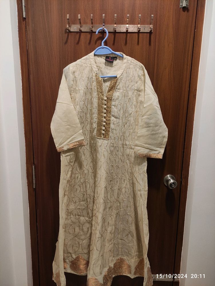 Cream Coloured Embroidered Anarkali Kurta