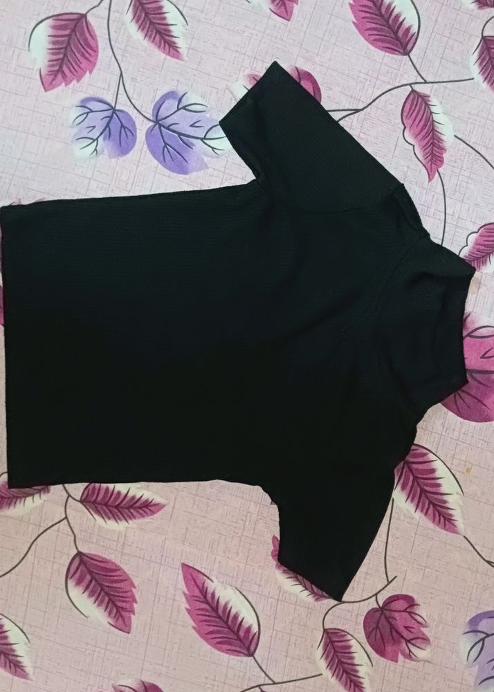 Black Turtle Neck Crop Top