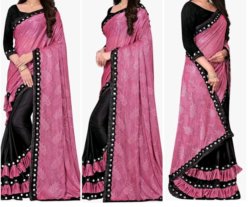 Lycra Blend Ruffle Saree Without Blouse