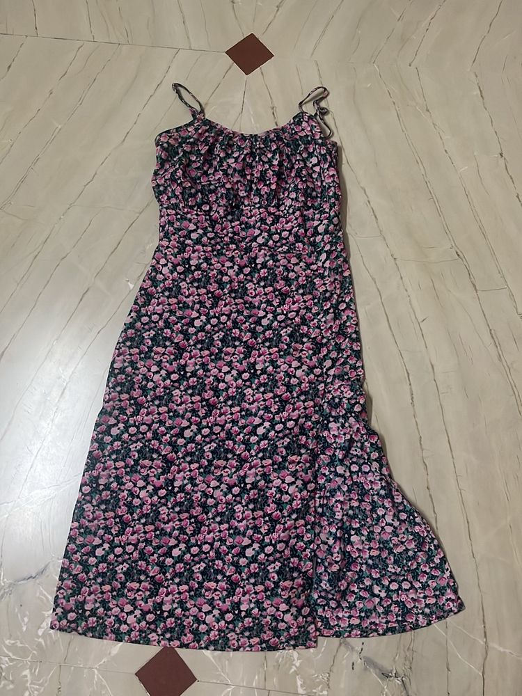 Front Slit Floral Dress